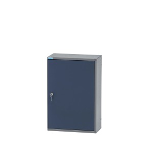 Küpper Hängeschrank, eintürig, mit 18 Sichtboxen, 60x40x20 cm, dunkelblau. Werkzeugschrank zur Wandmontage.