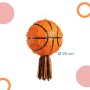 Orangefarbene Basketball-Piñata aus Papier mit schwarzen Linien und Quasten, 25 cm Durchmesser, für Partys.