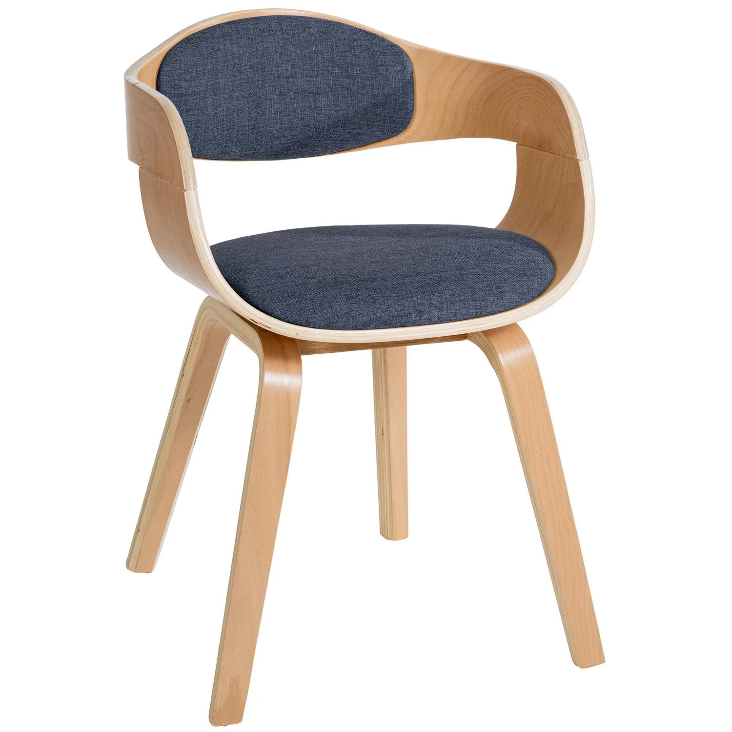 DELUKE Besucherstuhl LONDON Stoff 73x49x46cm Natur/Blau Stoff Holz Gestell Konferenzstuhl Wartezimmerstuhl
