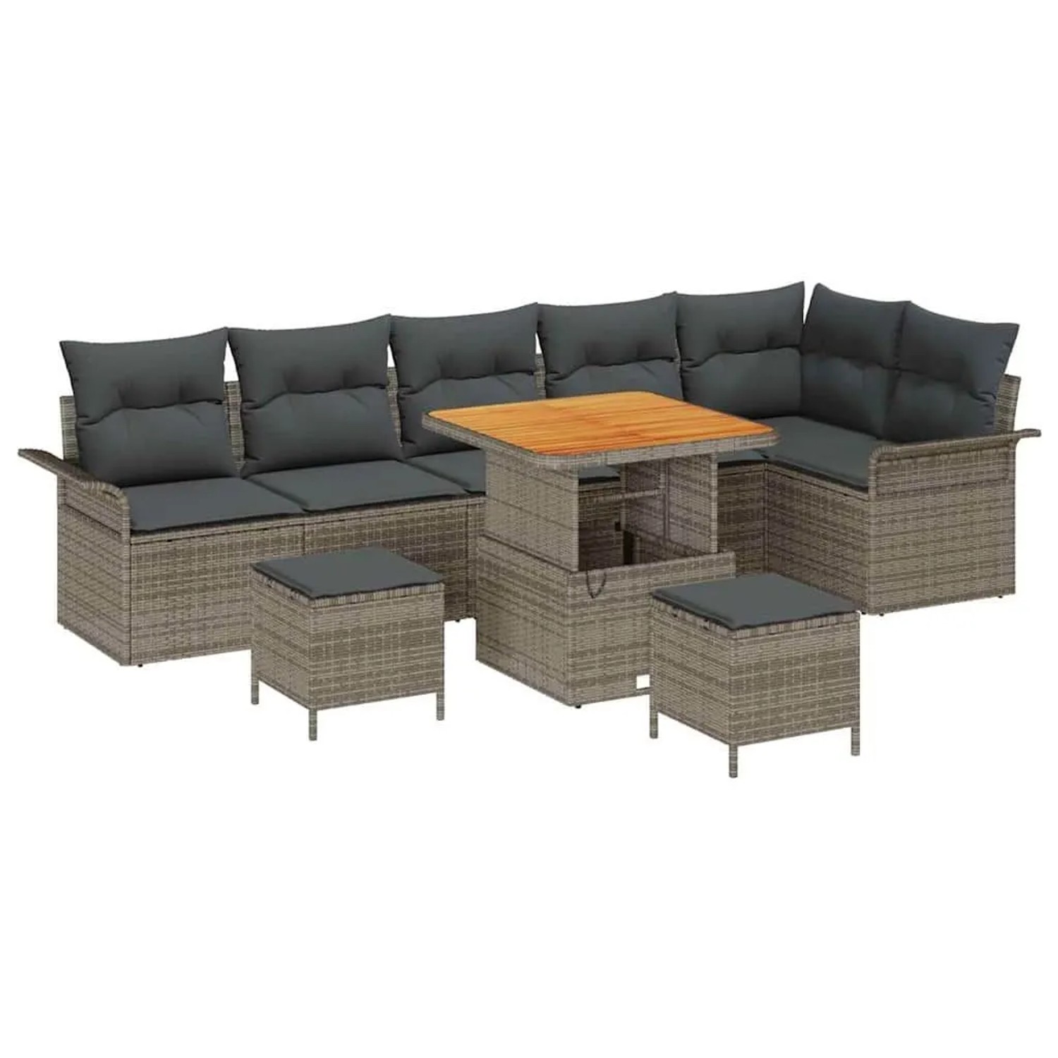 vidaXL Garten-Sofa-Set mit Kissen mit Speicher 9-Tlg Grau 3364103