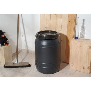 Schwarzes Maischefass Classic 60 l aus Kunststoff mit Schraubverschluss zur Lagerung.