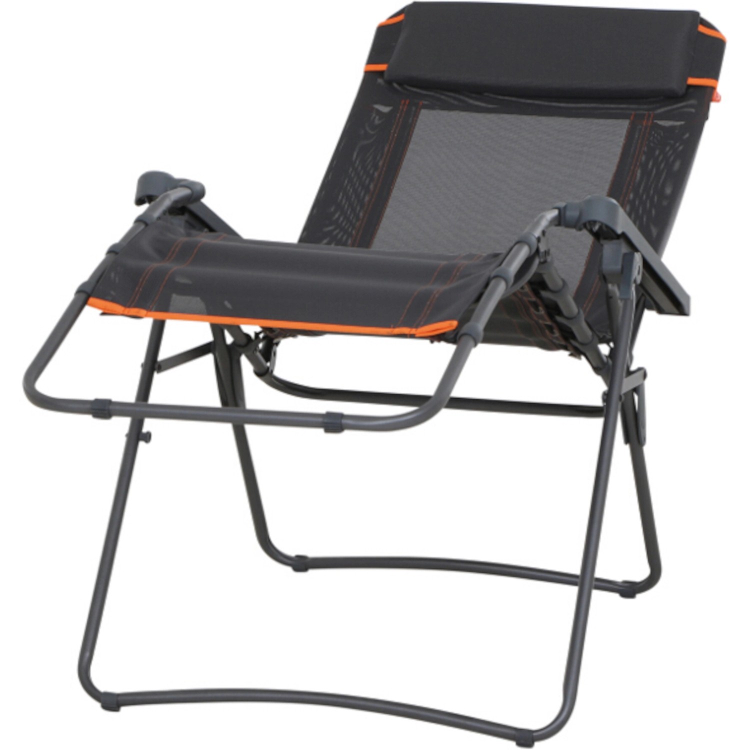 Siena Garden Relax Campingstuhl in Anthrazit mit Textilbezug und Kopfpolster.