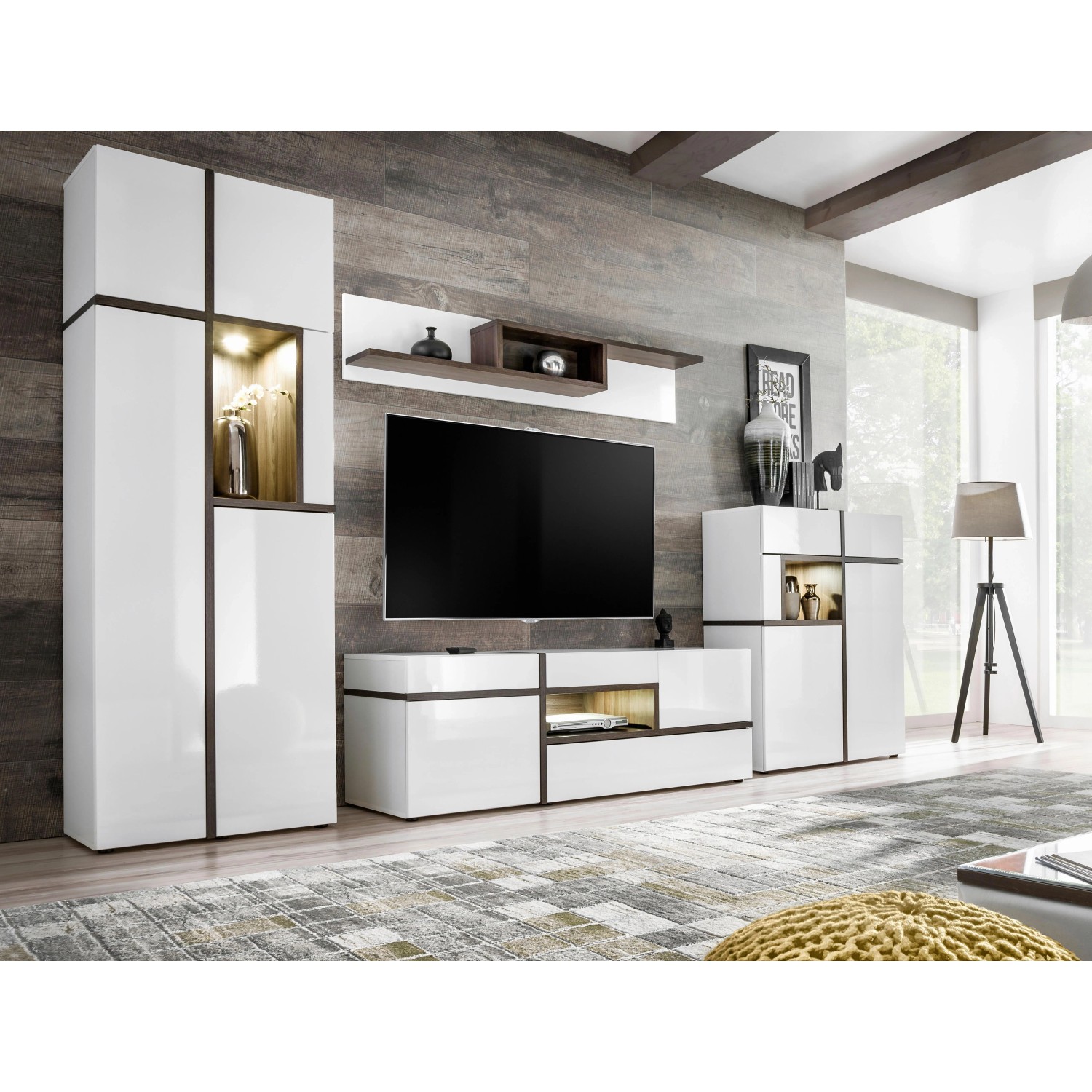 Premium Living Wohnwand Cross Weiß/Ulmefarben