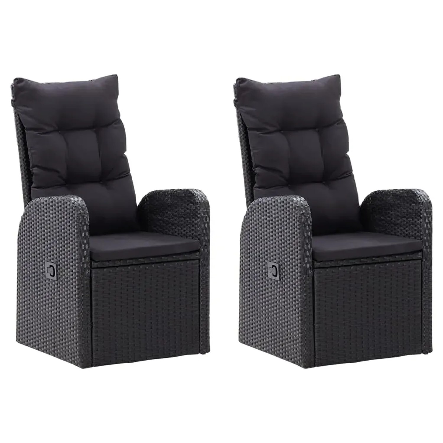 vidaXL Garten-Essgruppe, 5-teilig, schwarz, mit Rattan-Stühlen und Kissen.