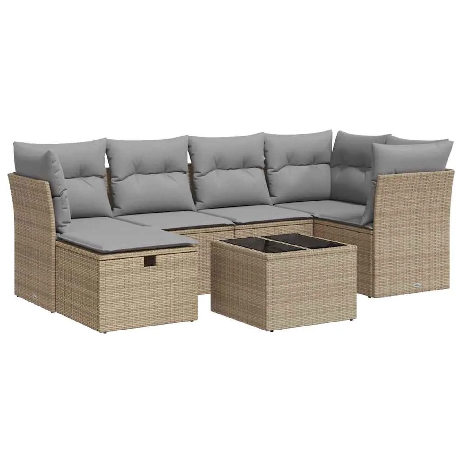 vidaXL 7-Tlg Garten-Sofagarnitur mit Kissen Beige Poly Rattan 3325295 günstig online kaufen