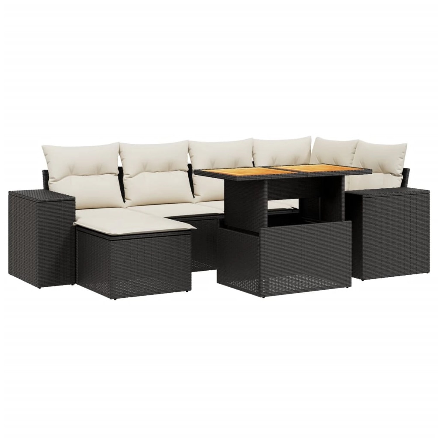 vidaXL 7-Tlg Garten-Sofagarnitur mit Kissen Schwarz Poly Rattan 3272736