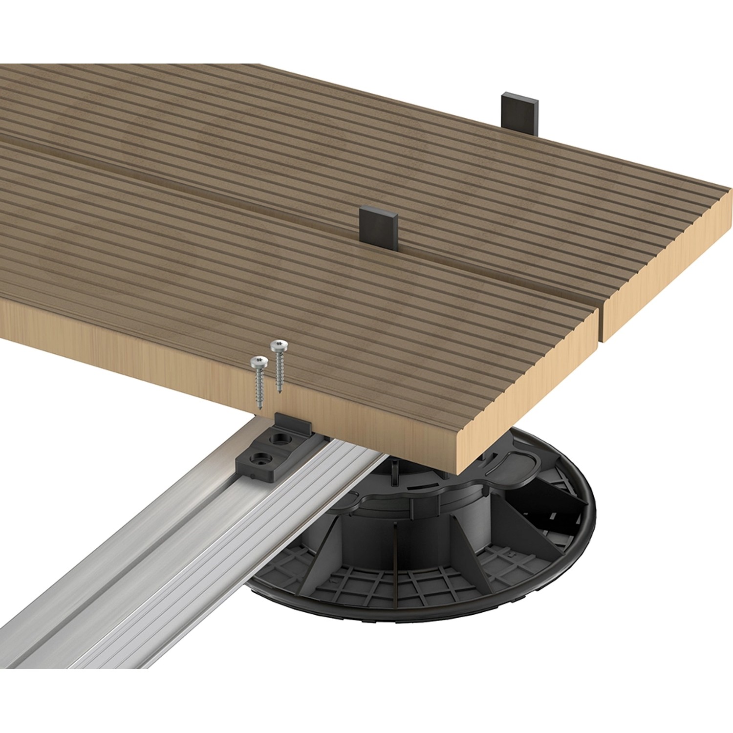 GS Terrassen Clip zur unsichtbaren Befestigung von Holzdielen auf Alu-Unterkonstruktion.