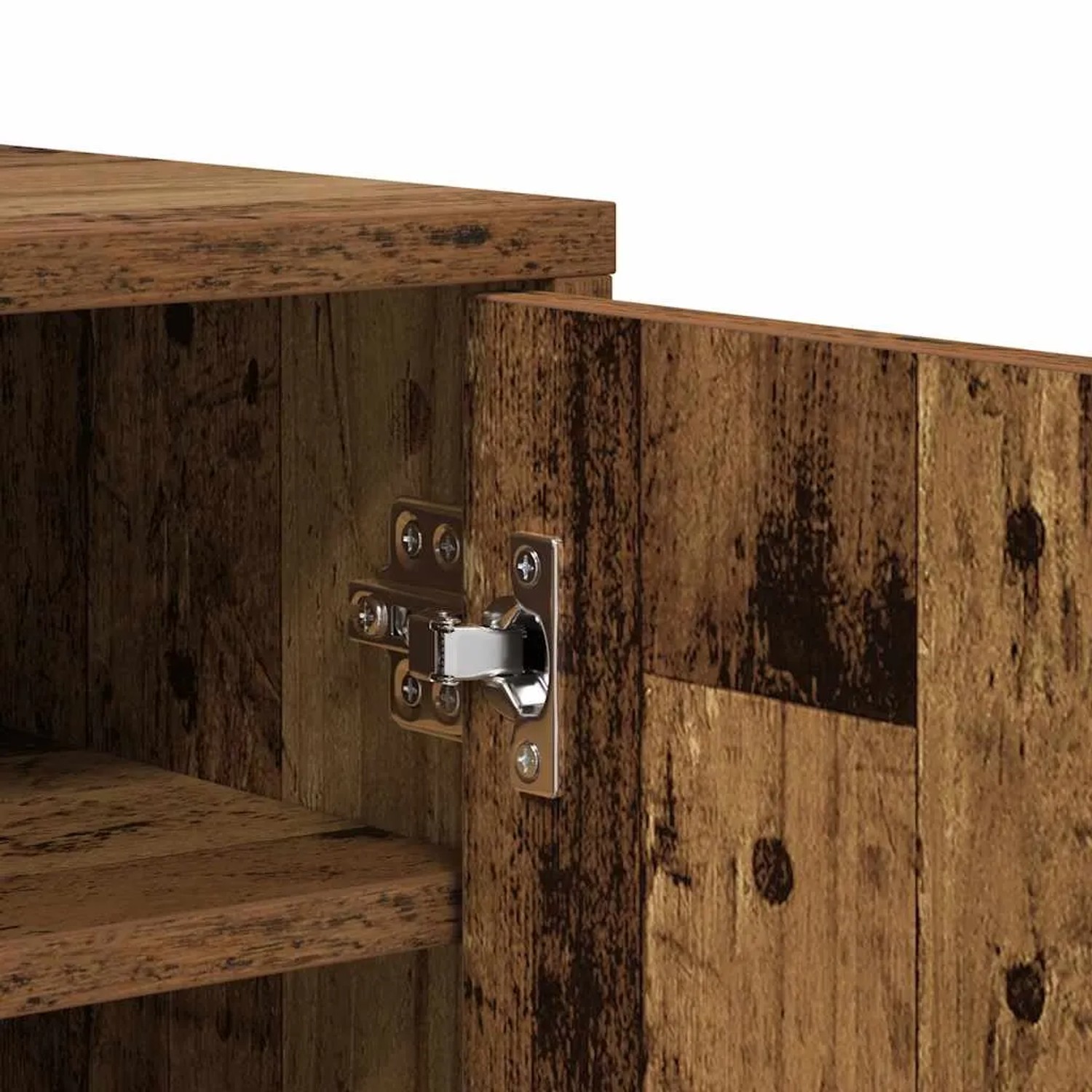 Scharnierdetail am vidaXL Schuhregal in Altholz-Optik. Tür und Innenraum aus Holzwerkstoff.