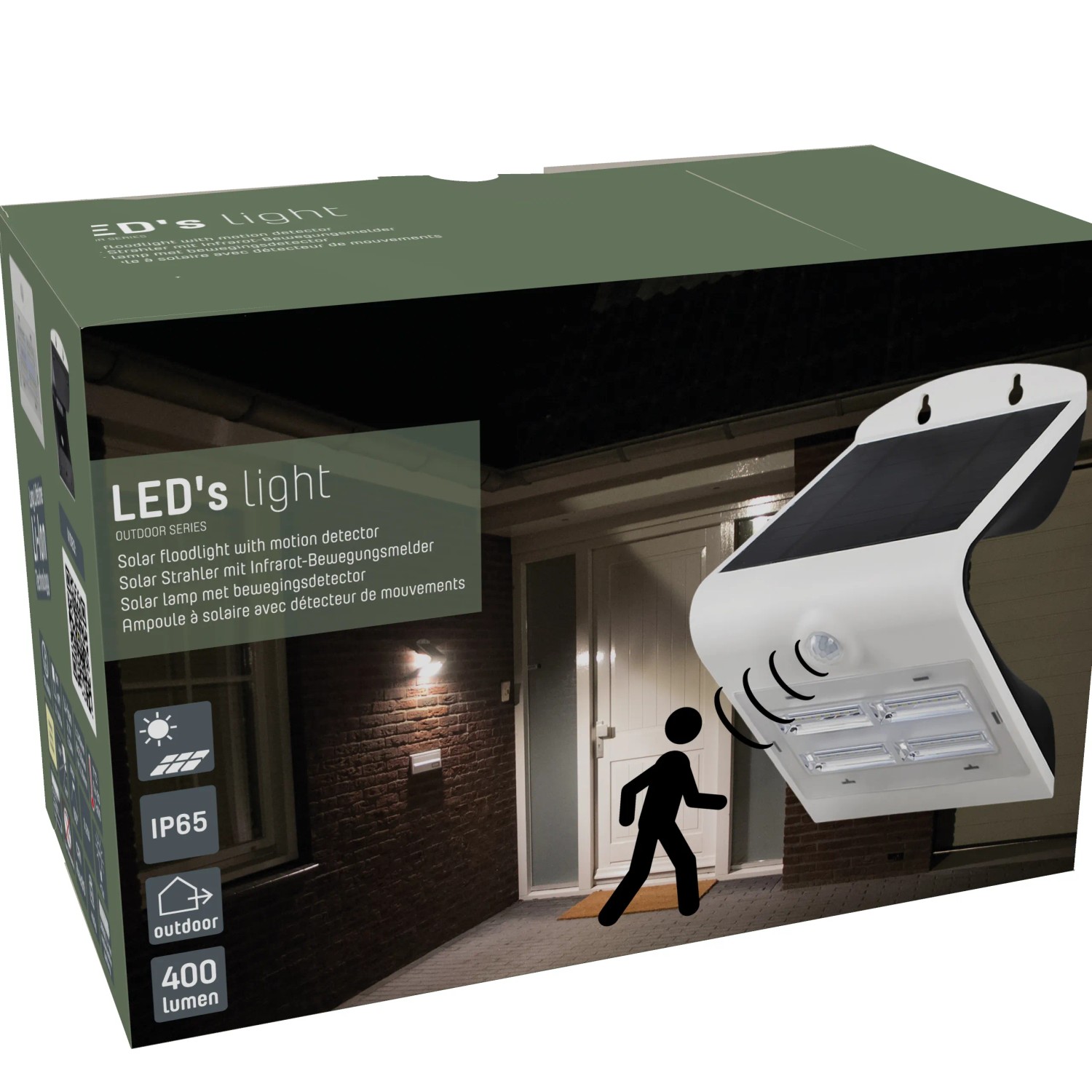LED Solar-Außenleuchte mit Bewegungssensor, 3,2W, 400lm, 3000K, Weiß. Wandleuchte für den Außenbereich.