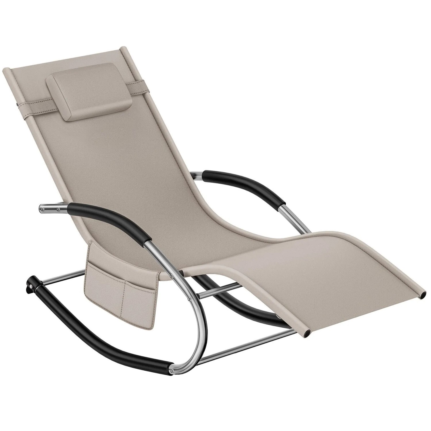 Tectake Sonnenliege Taya Ergonomisch  Mit Komfort Schwingbewegung Geschwungene Armlehnen Mit Schaumstoffpolsterung Pro Stück 142 x 62 x 92 cm Beige