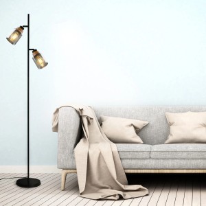 Briloner Stehleuchte Royk mit Rauchglas, schwenkbar, im Retro-Design.