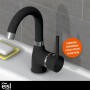 Eisl Waschtischarmatur Futura in Schwarz-Chrom mit hohem Auslauf und Cold-Start Funktion.
