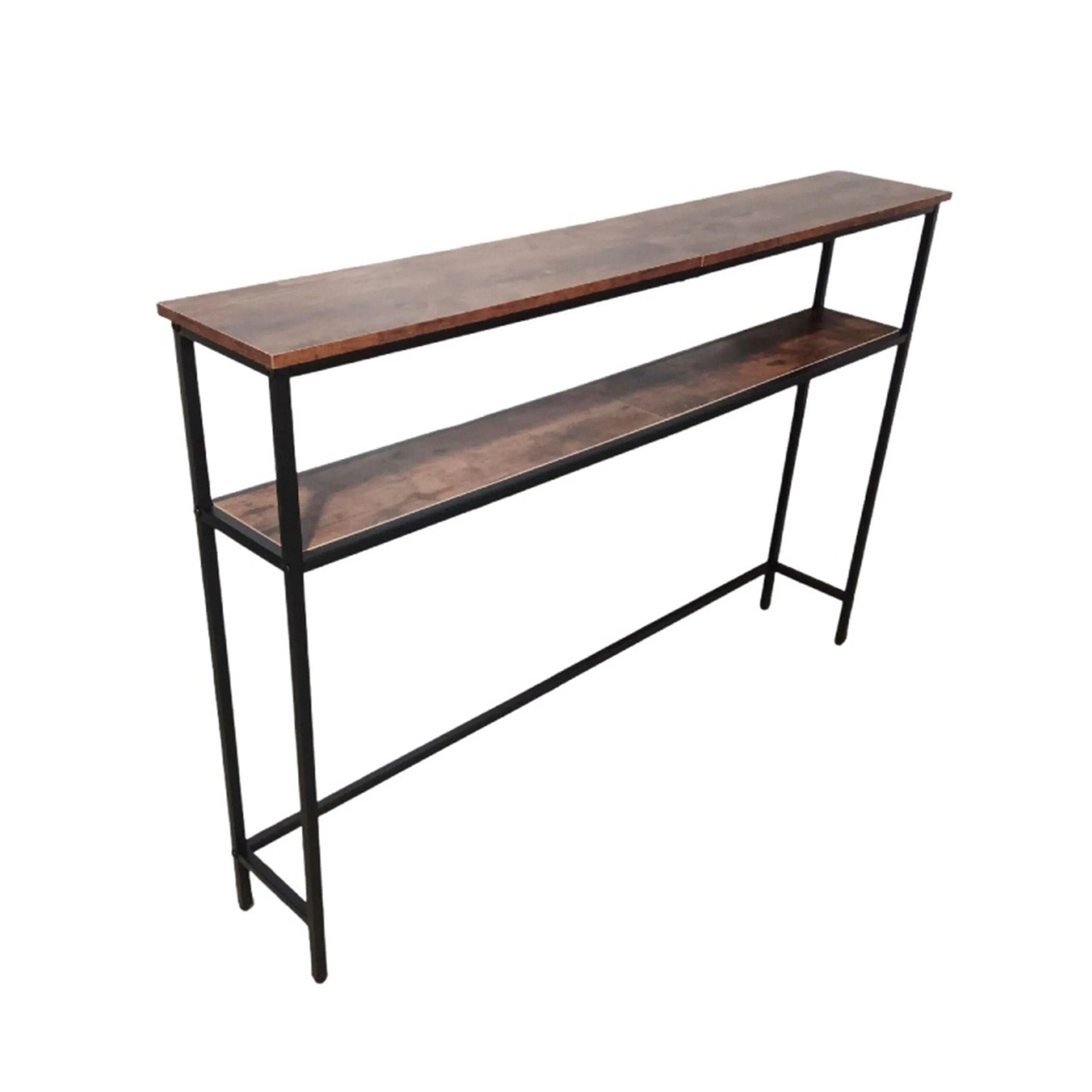 Relaxdays Konsolentisch MDF Eisen Braun Schwarz 2 Ablagen Höhenverstellbar 80 cm x 120 cm x 20 cm