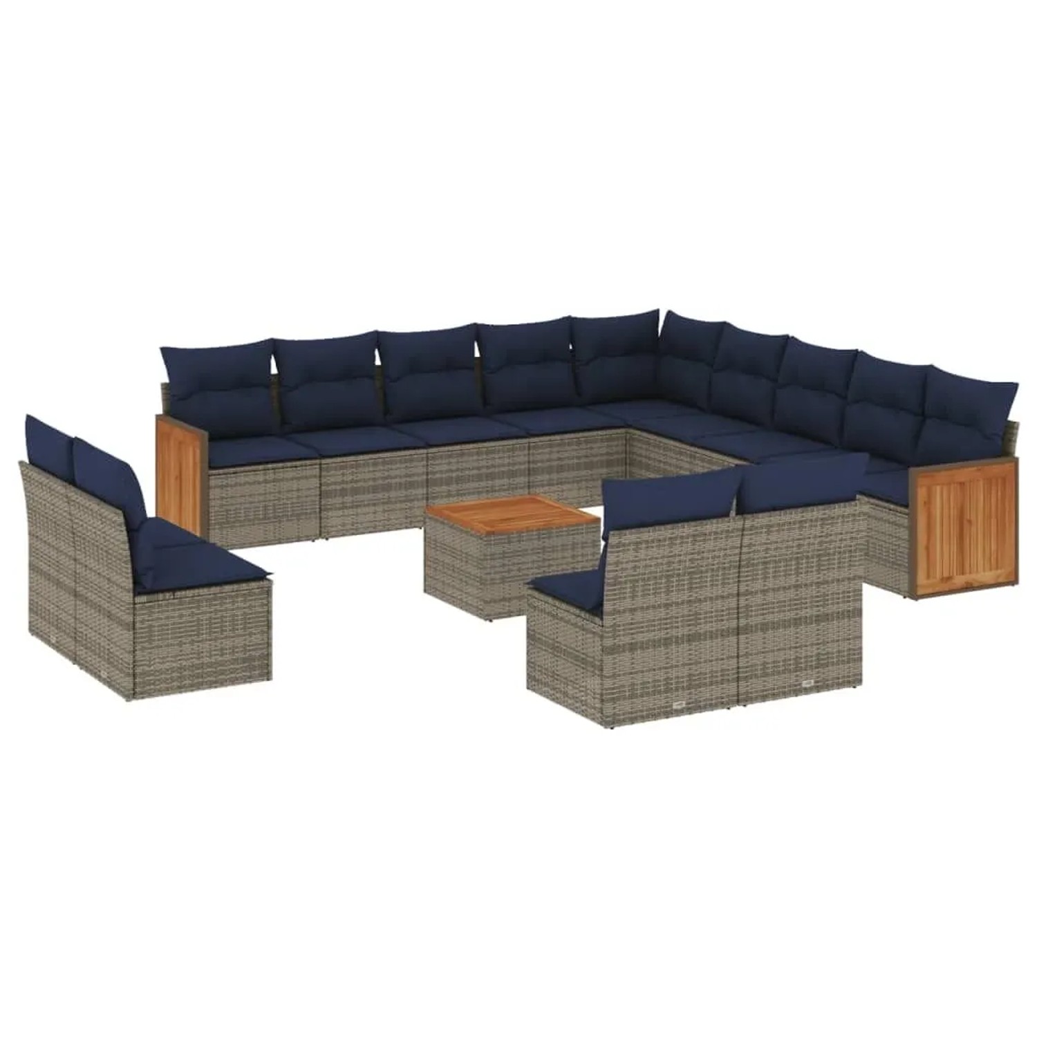 vidaXL 14-Tlg Gartensofa-Set mit Kissen Grau Polyrattan 3228175 günstig online kaufen