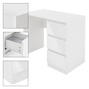 Weißer ML-Design Schreibtisch mit 3 Schubladen, 90x76x50 cm, ideal als kompakter Arbeitstisch.