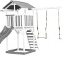 Axi Beach Tower Spielturm mit Rutsche, Klettergerüst und Doppelschaukel in Grau/Weiß.