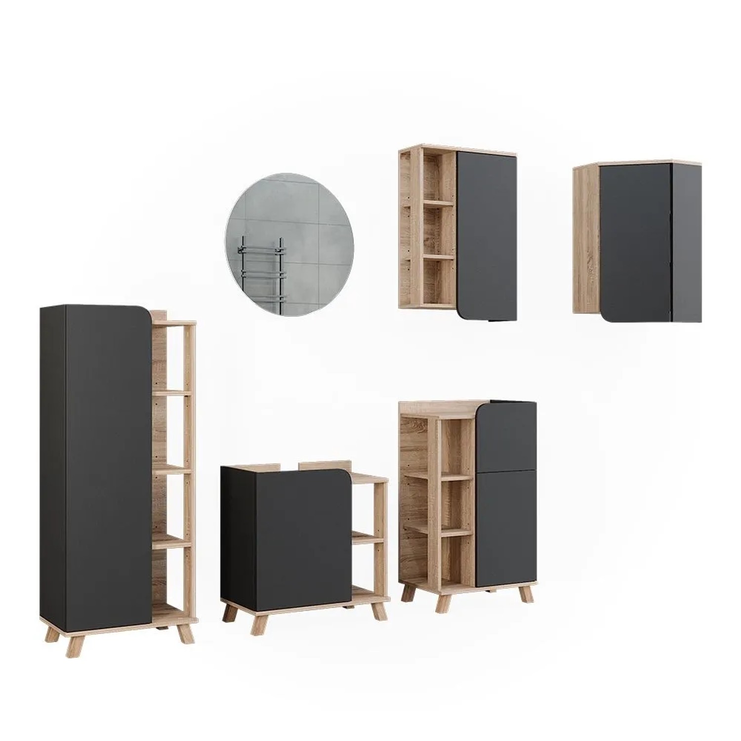 Vicco Badmöbel-Set Karen Sonoma/Anthrazit 60 x 65 6-teilig