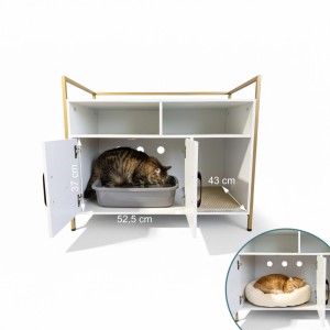 Relaxdays Katzenschrank Holzwerkstoff Stahl Weiß/Gold Mit 2 Türen 74 cm x 90 cm x 45 cm 20,6 kg