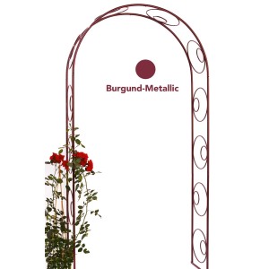 Rosenbogen Circle, 124x36x244cm, Burgund-Metallic, mit Rosen bepflanzt. Gartendekoration.