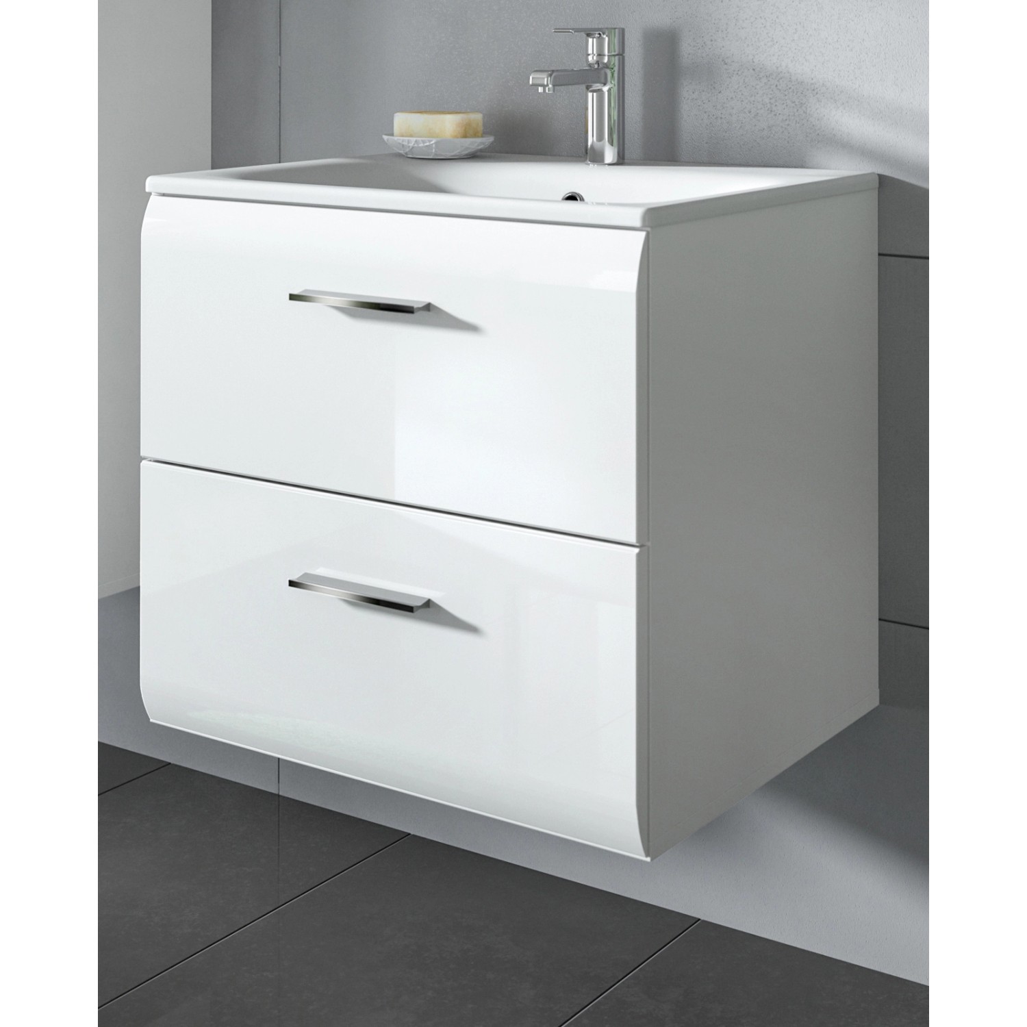 Inn.Furn Waschtisch Hängend mit Waschbecken in Weiß Hochglanz 60 cm Cover