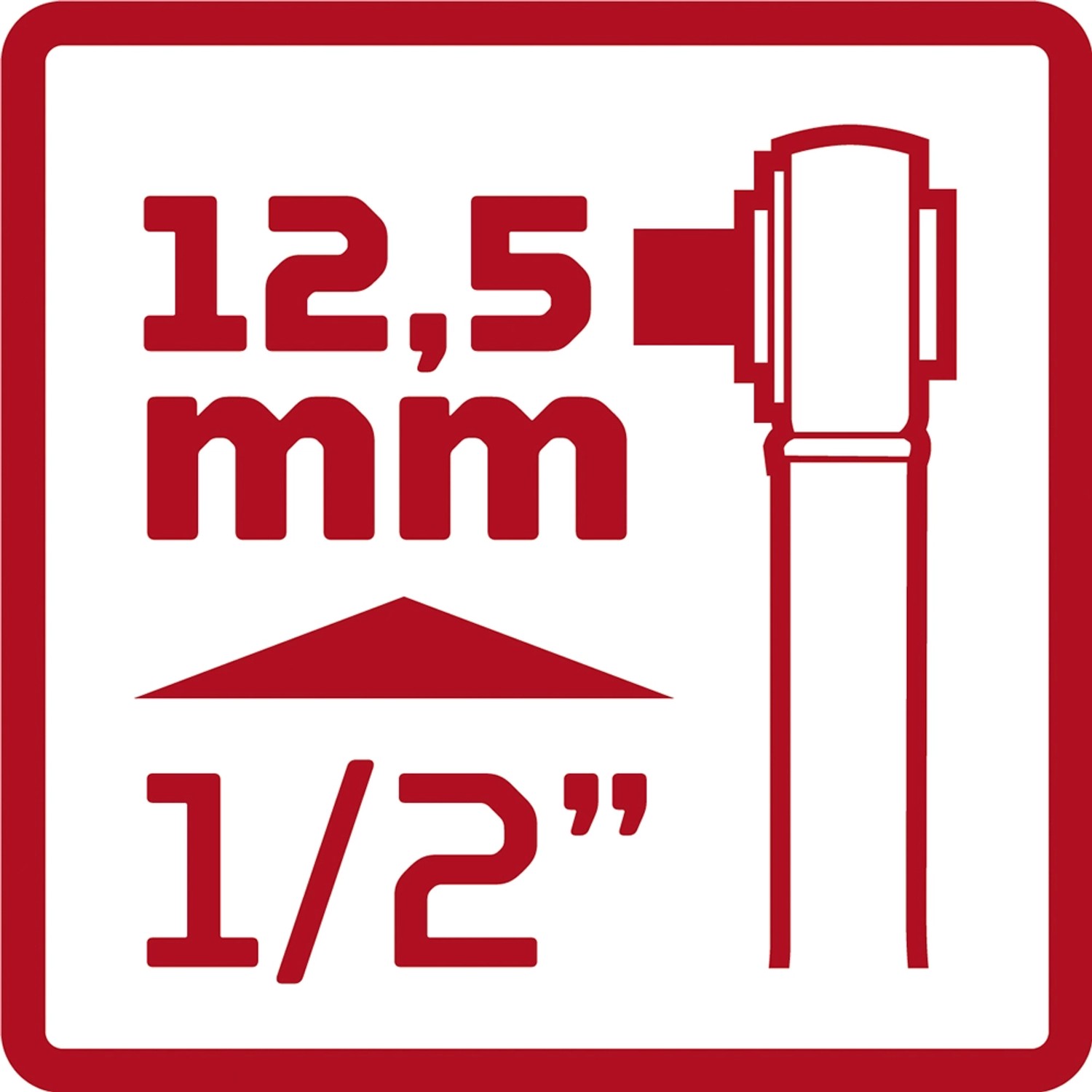 Symbol für 12,5 mm (1/2 Zoll) Antriebsgröße bei Gedore Steckschlüssel-Satz.