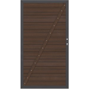 Sichtschutzzaun Tor Platinum WPC braun-anthrazit, 98x180cm, DIN links, mit Diagonalverstrebung.