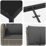 Graue vidaXL Garten Essgruppe, 7-teilig, mit Poly Rattan und Kissen. Details von Tisch und Stühlen.
