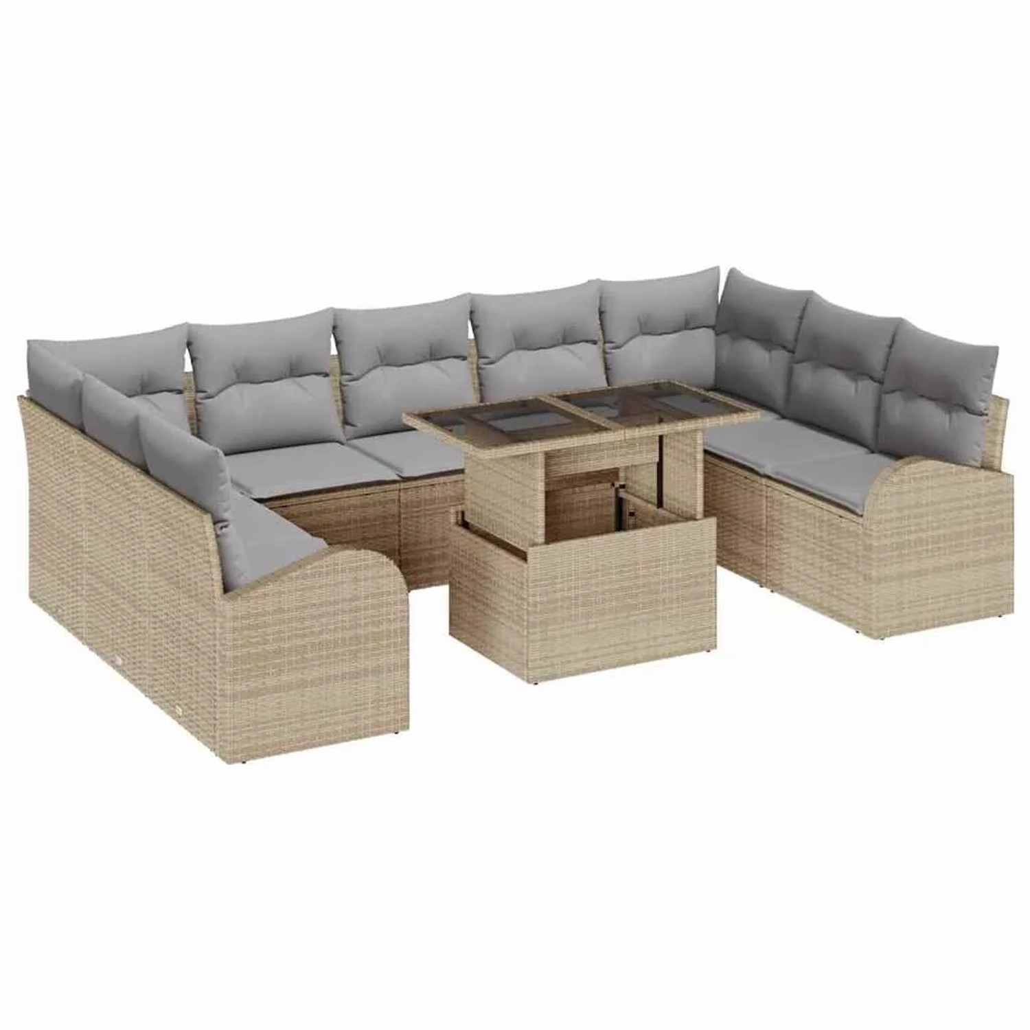 vidaXL Sofa Set mit Kissen 10-Tlg Beige und Hellgrau Poly-Rattan 3348706 günstig online kaufen