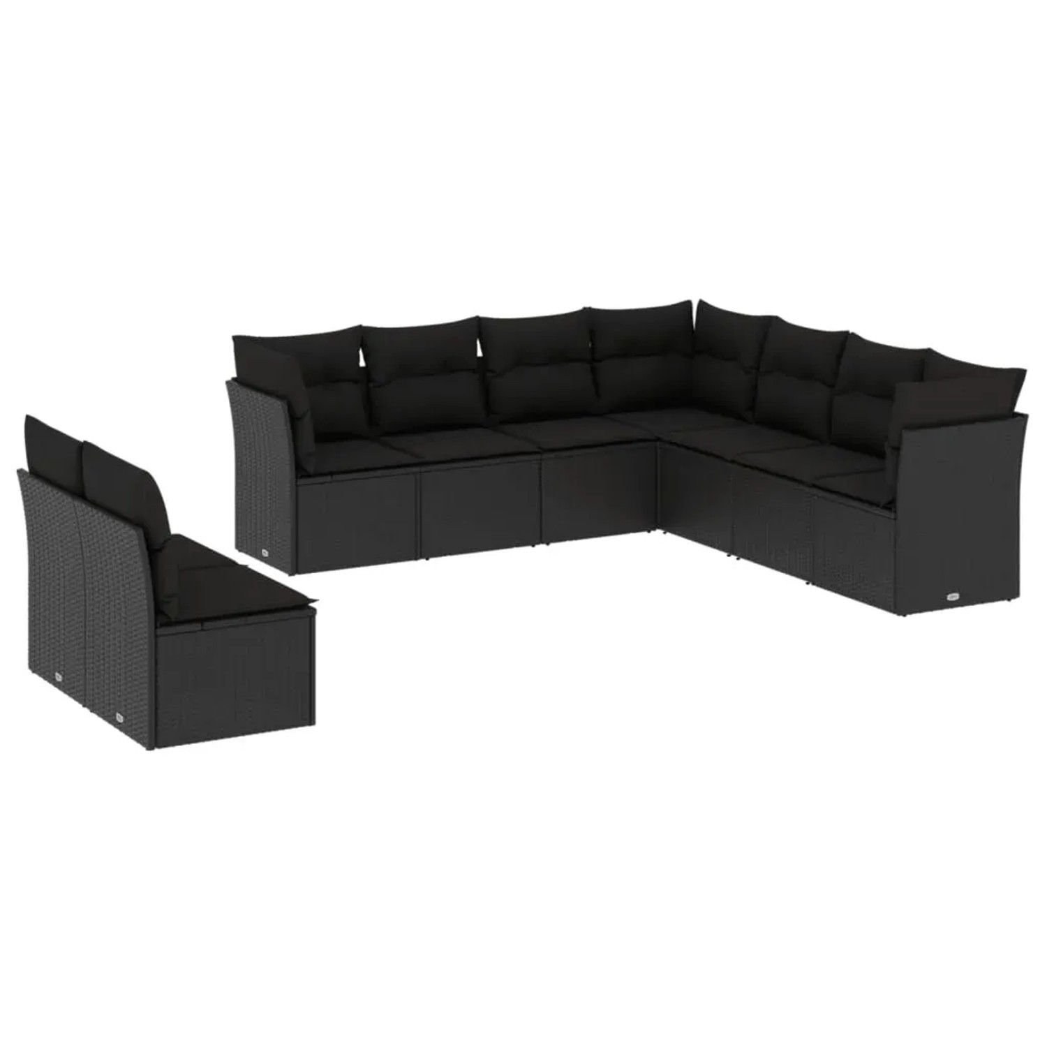 vidaXL 9-Tlg Garten-Sofagarnitur mit Kissen Schwarz Poly Rattan 3249674