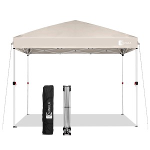 Beiger Sunula Faltpavillon 3x3m, wasserdicht, Pop-Up, mit zusammengeklapptem Gestell und Tragetasche.