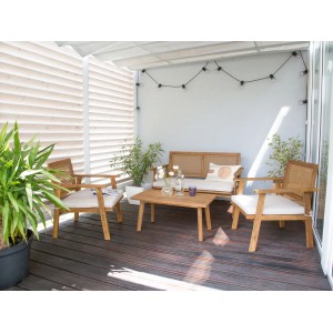 Beliani Sitzgruppe ARENELLA, hellbeige, 4-teilig mit Sofa, Sesseln und Tisch.