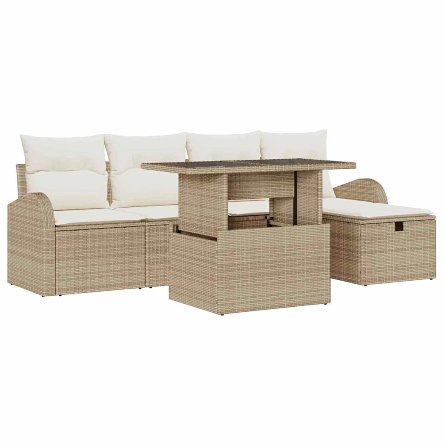 vidaXL Garten-Sofa-Set mit Kissen mit Speicher 6-Tlg Beige Poly Rattan 3359 günstig online kaufen