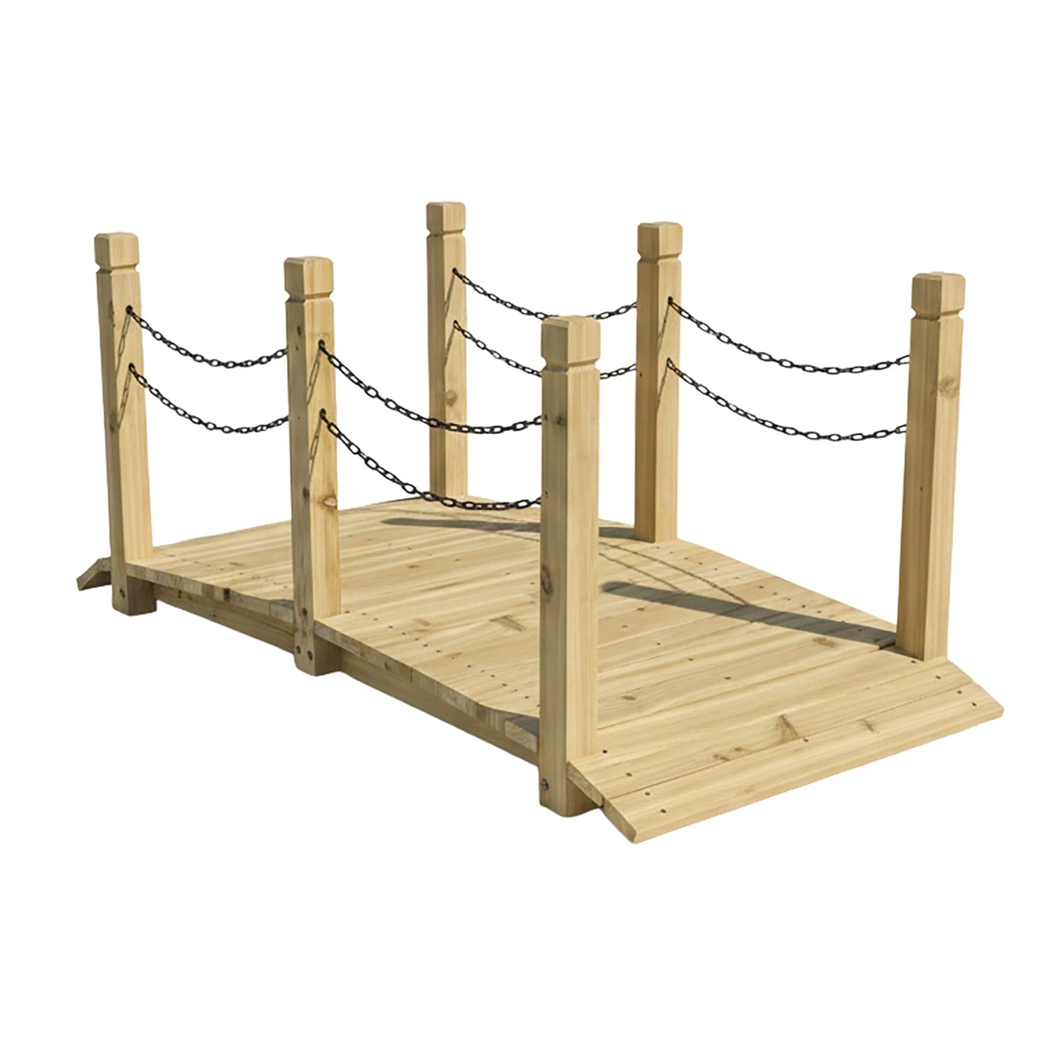Relaxdays Gartenbrücke mit Ketten Tannenholz Eisen Natur Begehbar Wetterfest 55 cm x 150 cm x 67 cm
