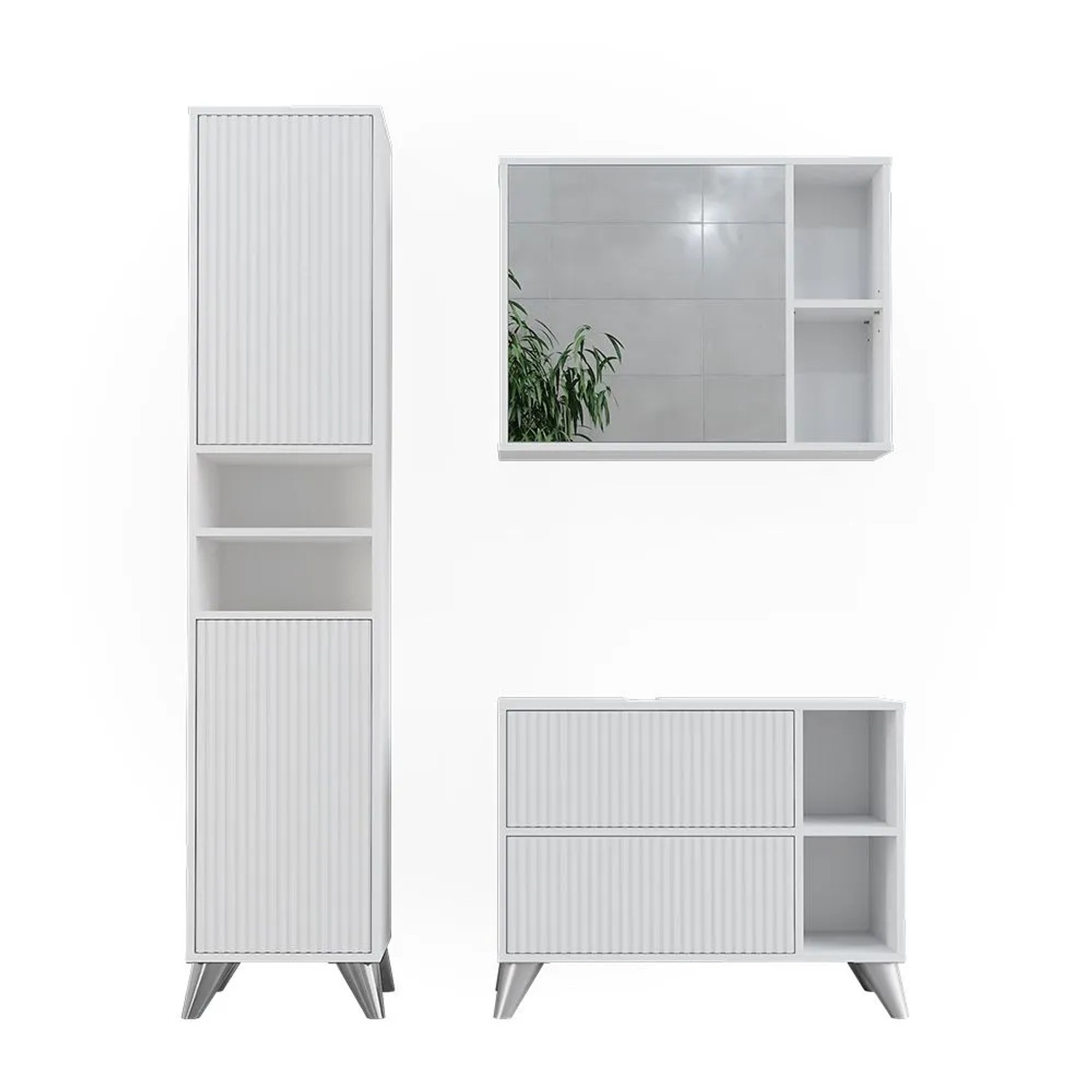Vicco Badmöbel-Set Leano Weiß 80 x 62 3-teilig