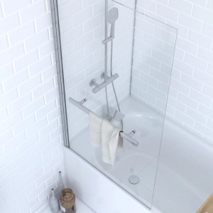 Aurlane Badewannenaufsatz Prime, 1-flügelig, Chrom, 150x85 cm, mit Handtuchhalter.