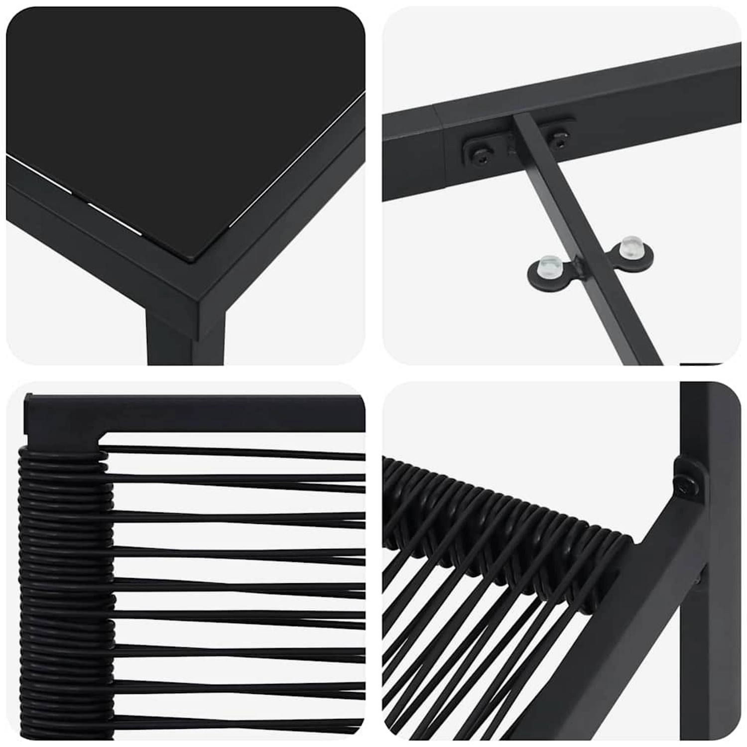 Detailansicht vidaXL Garten-Esszimmer-Set, 5-teilig, schwarz, PVC-Rattan, Tisch und Stühle.