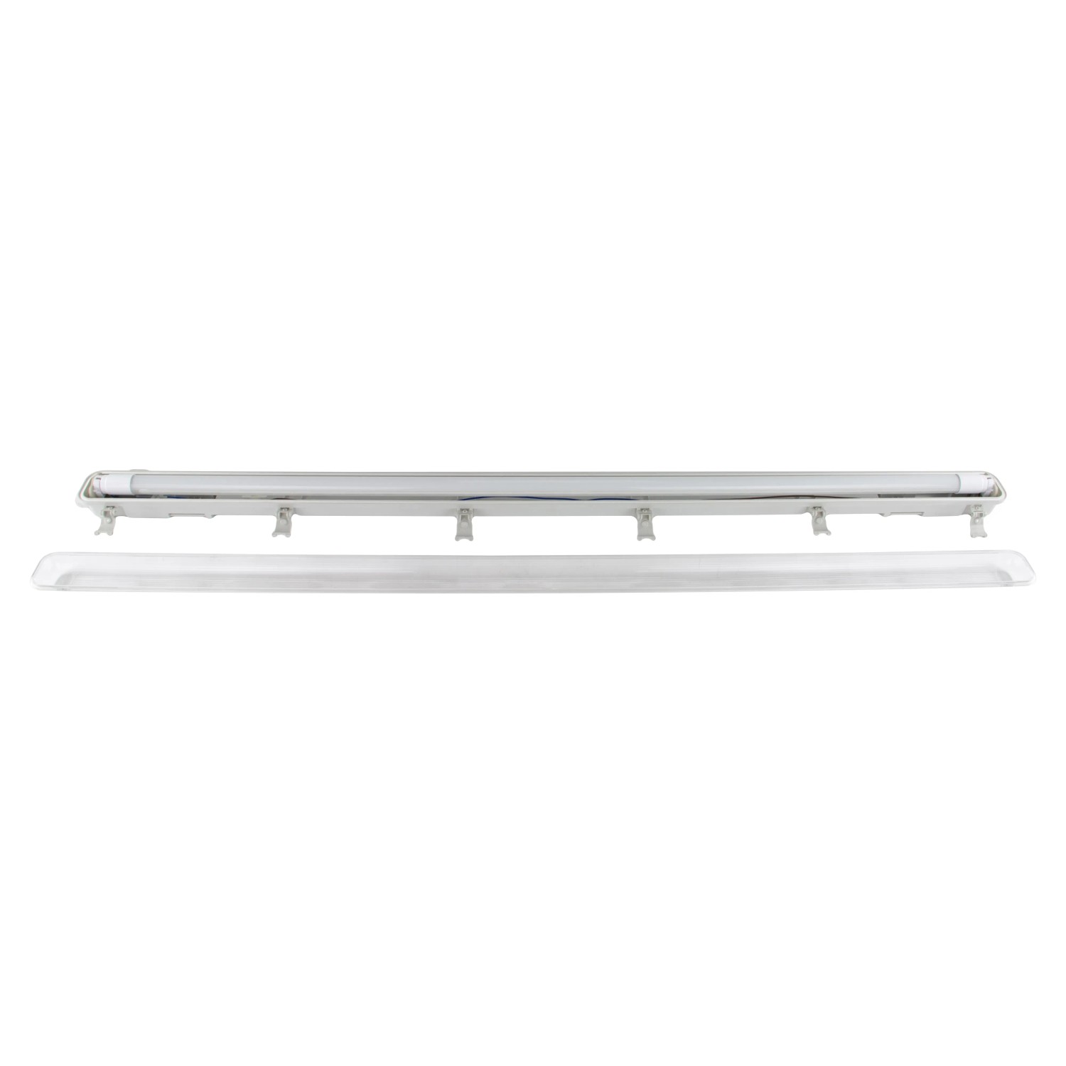 Graue REV Ritter LED-Deckenleuchte Omega Plus, eine Feuchtraumleuchte mit austauschbarer LED-Röhre.