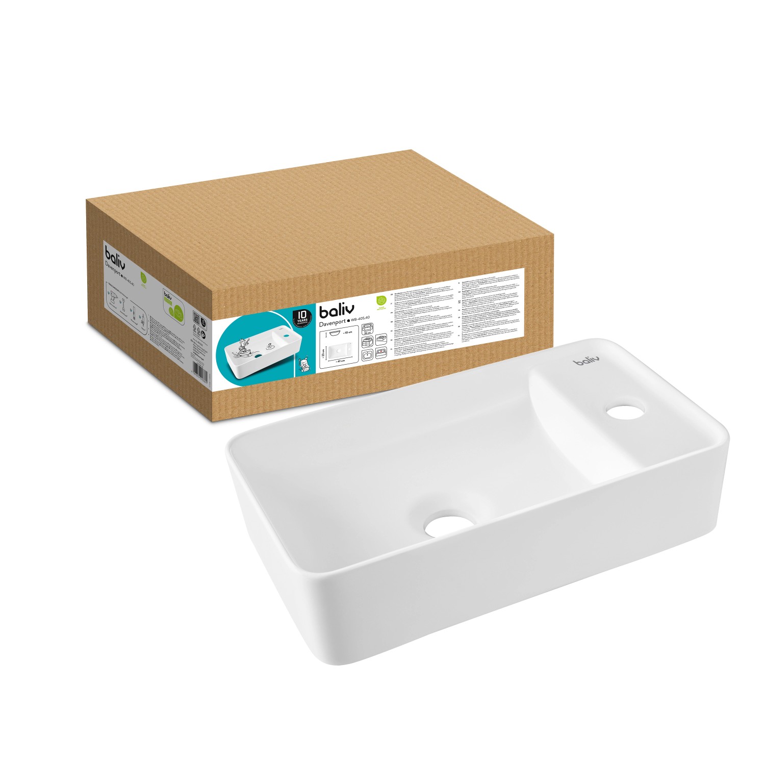 baliv Wand- & Aufsatzwaschtisch Davenport, weiß, 41 cm, mit Verpackung.