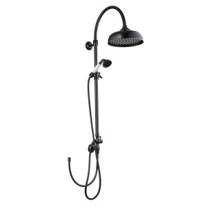 PaulGurkes Duschsystem Retro Schwarz: Nostalgie Duschset Aufputz mit Kopf- und Handbrause.