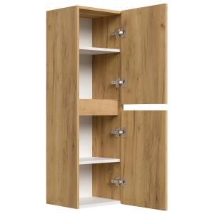 Posseik Bad Hochschrank Limes, Eiche Gold, 112cm, mit offenen Türen und Einlegeböden.