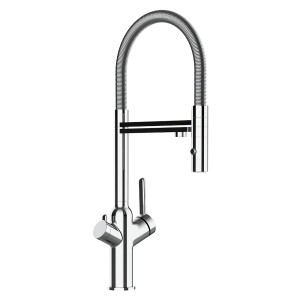 VIZIO Küchenarmatur mit schwenkbarem Auslauf und Handbrause, verchromt.