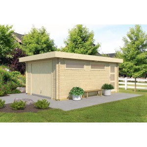 Lasita Garage Canberra Set mit Schwingtor, 360x540 cm, unbehandelt. Holzgarage mit Tür und Fenster.