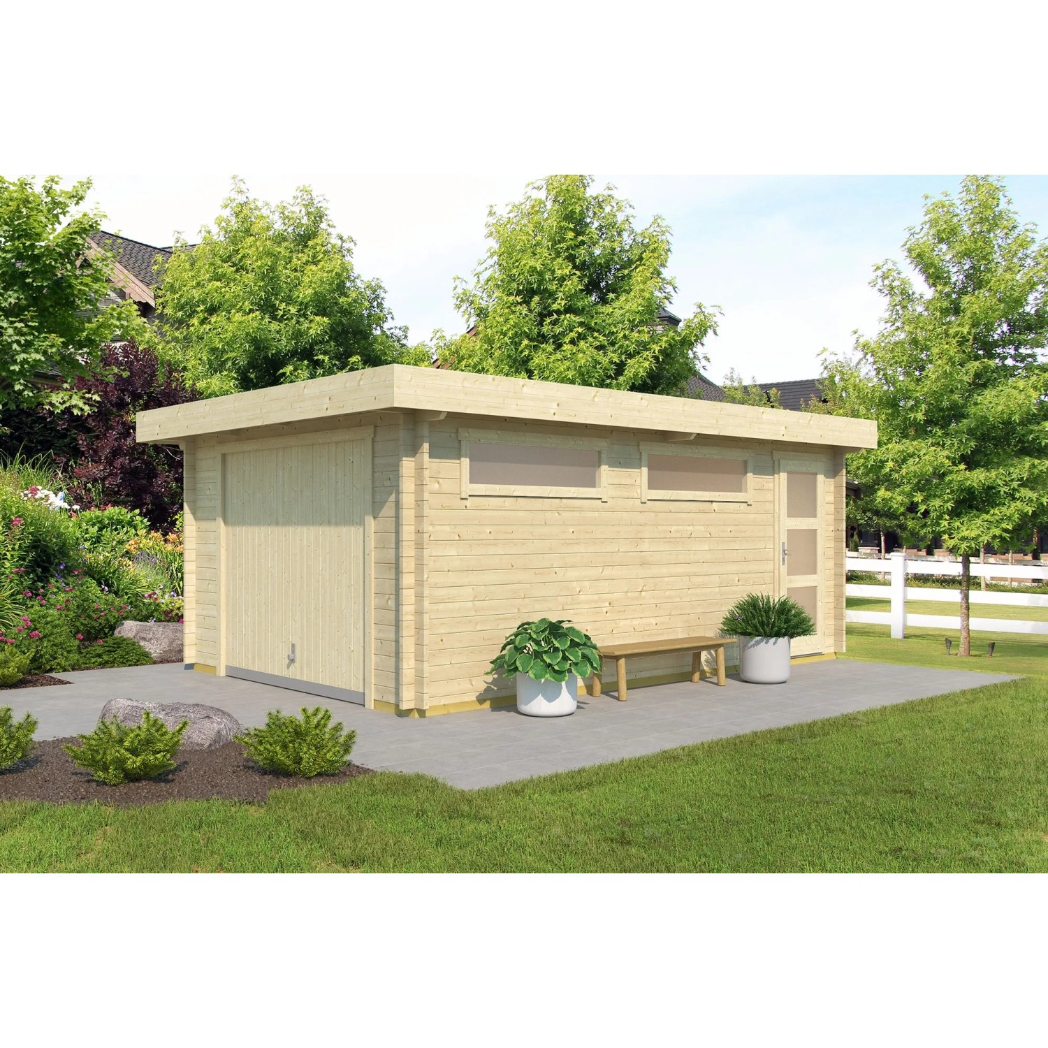 Lasita Garage Canberra Set mit Schwingtor 360 cm x 540 cm Natur/Unbehandelt