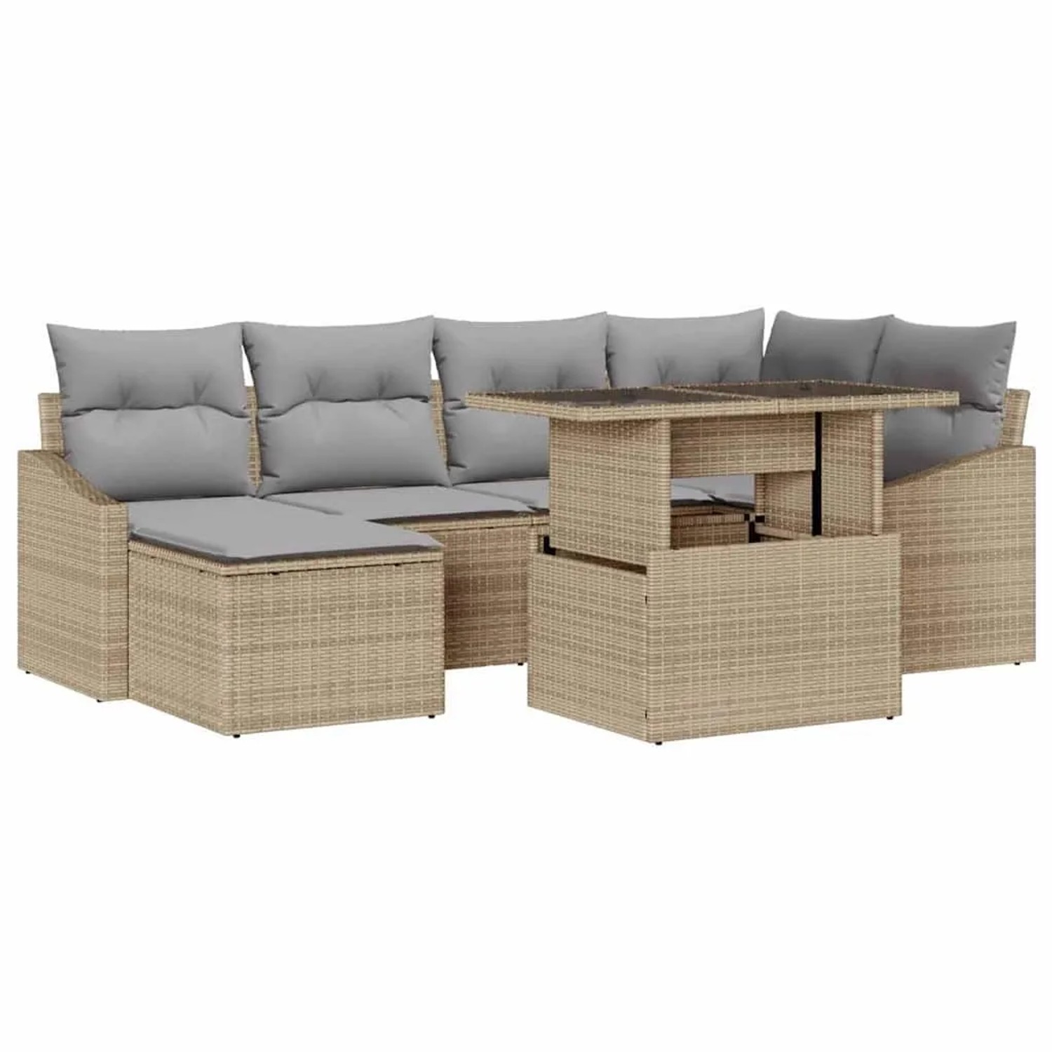 Thumbnail - vidaXL Garten-Sofa-Set mit Kissen 7-Tlg Beige und Hellgrau 3357773