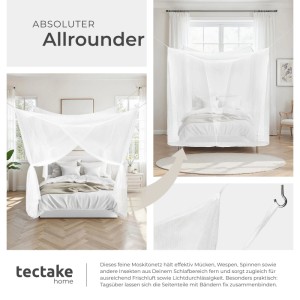 Tectake Moskitonetz  Für Einzel  und Doppelbetten 4 Überlappende Öffnungen  220 x 200 x 210 cm Weiß