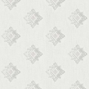 Bricoflor Textiltapete in Weiß/Grau mit elegantem Ornamentmuster für Wohn- und Esszimmer.