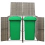 Graue vidaXL Mülltonnenbox für 2 Tonnen aus Poly Rattan mit grünen Mülltonnen.