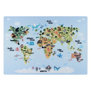 Ayyildiz Kinderteppich Play 2917 blau mit Weltkarte und Tieren, 160x230 cm.