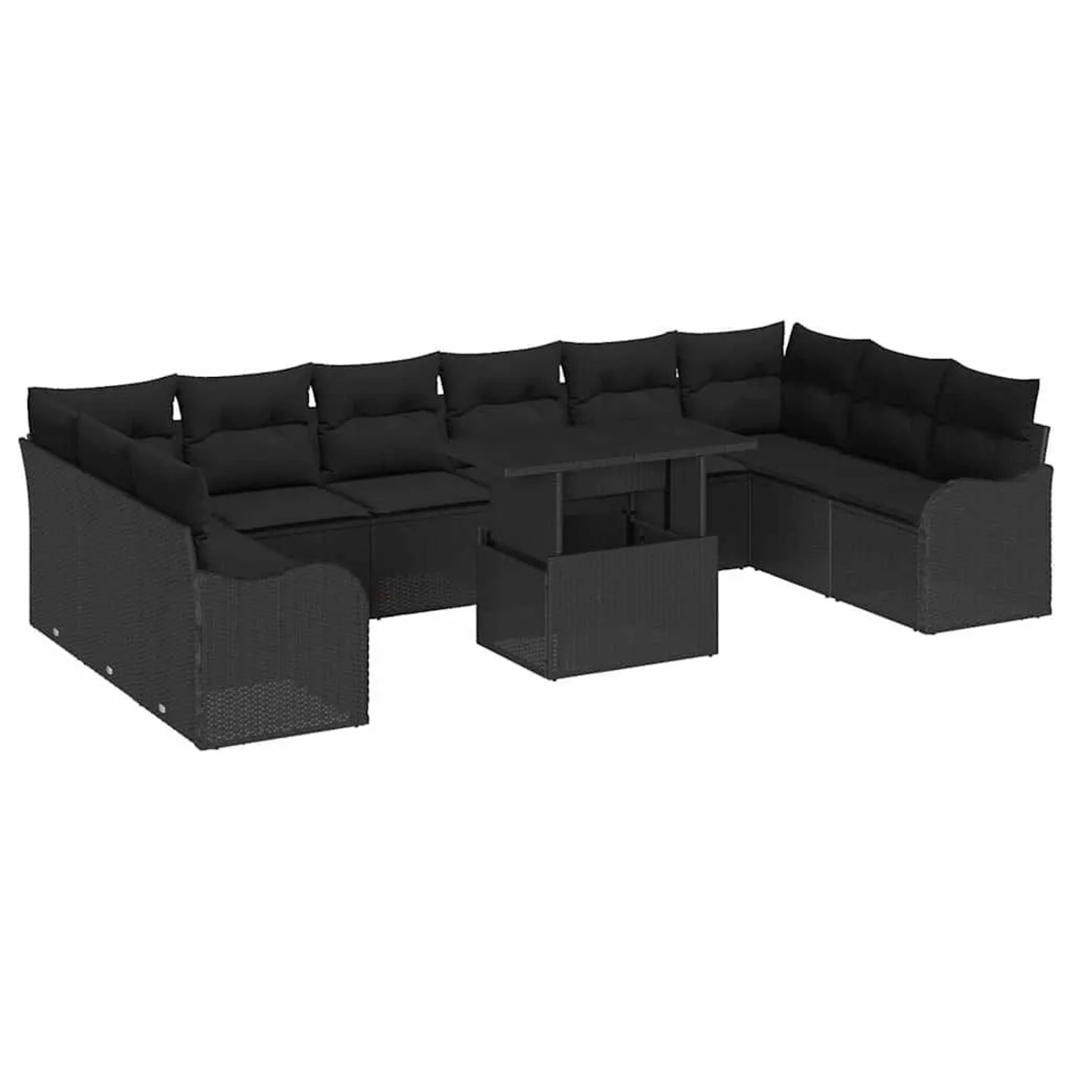 vidaXL Garten-Sofa-Set mit Kissen 11-Tlg Schwarz Poly Rattan 3357276