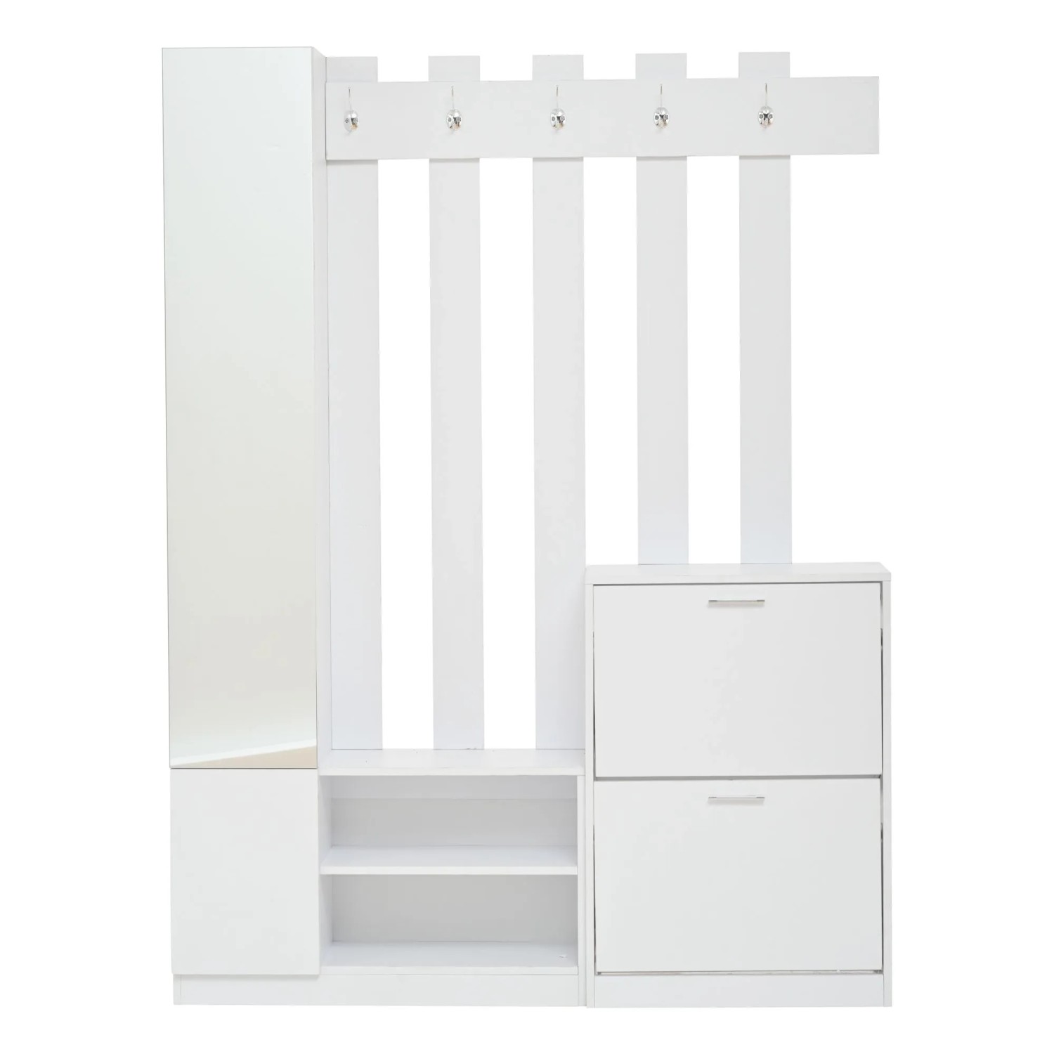 Merax Garderoben Set mit Spiegel Schuhschrank Hängeschrank Weiß 135x25x180 cm